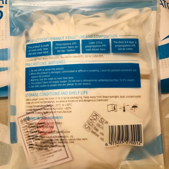 KN95 10 pack Sunjoy Self-Suction Respirator Masks - Picture 2 of 4